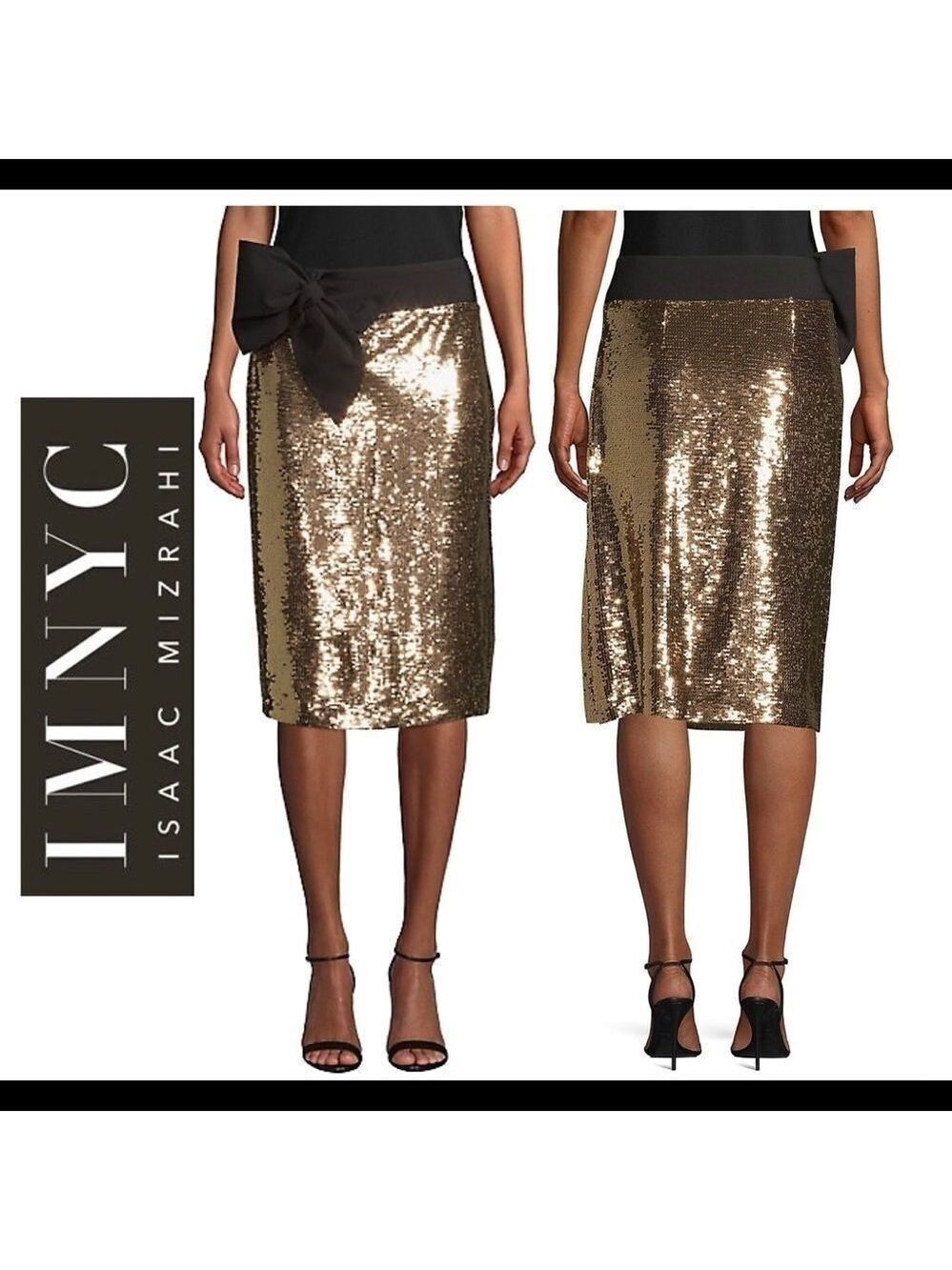 IMNYC Isaac Mizrahi Gold sequin bow skirt Sz XS